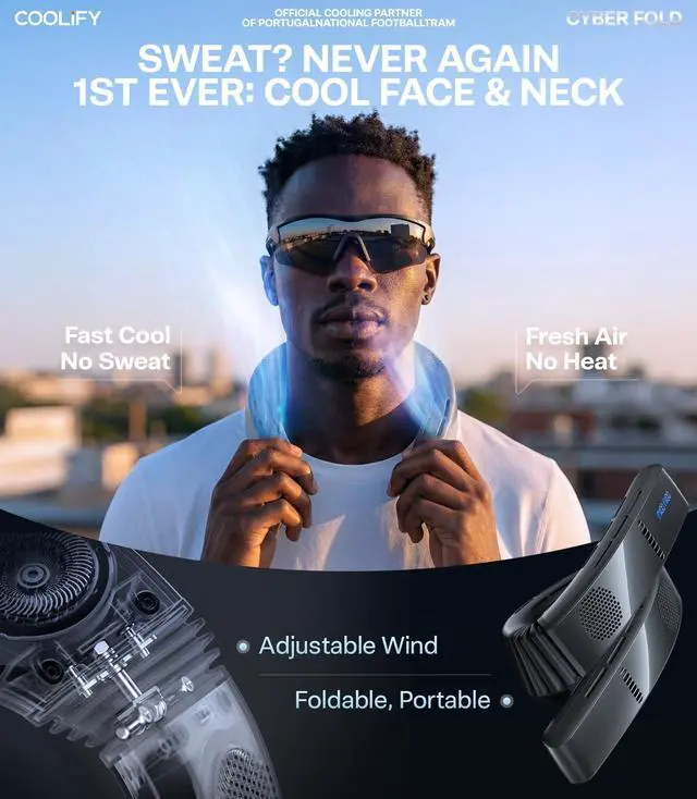 Alt view image 5 of 7 - 2026 Cyber Fold AI Neck Air Conditioner, Ultimate Cooler Max Cooling Area, Neck & Face Cooler with Adjustable Strong Wind, Rechargeable Neck Fan for Travel Gift for Dad, Husband, Black