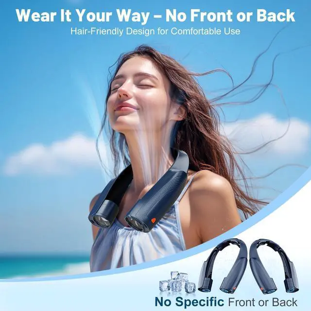 Alt view image 6 of 7 - AI Portable Neck Fan with 6 Powerful Speeds, 8000mAh Battery Operated USB-C Rechargeable Fan, Hands-Free 360° Cooling Neck Fan,Twistable,Ultra-Quiet Personal Fan Gift for Women Men(Blue)