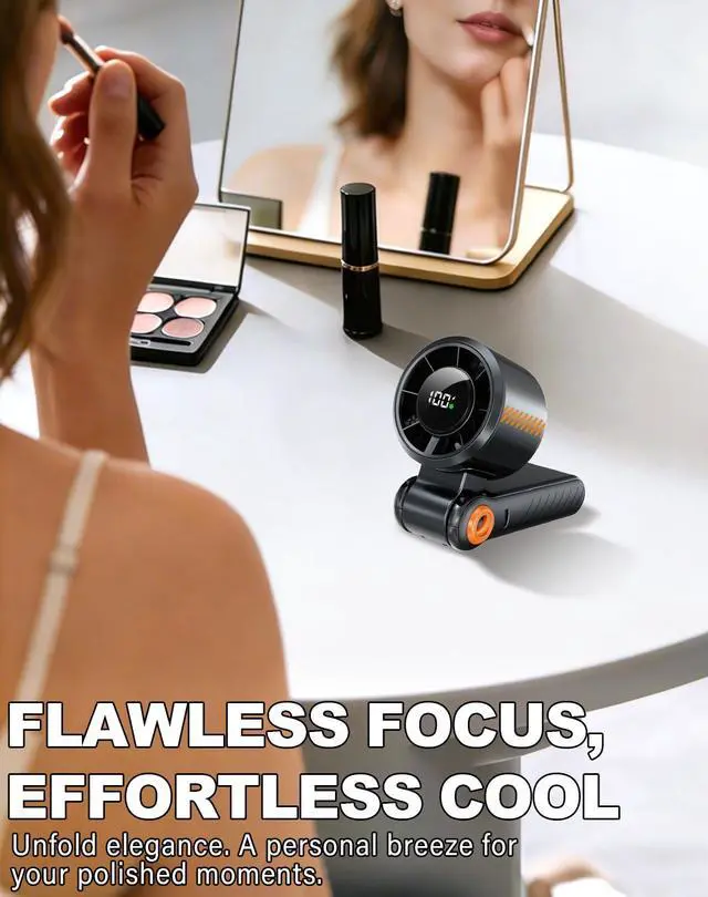 Alt view image 3 of 7 - Portable Handheld Turbo Fan - 5 Speed Mini Personal Fan with Strong Airflow, Foldable 3 in 1 Rechargeable Battery Operated Trave Essentials Hand Fans for Indoor/Outdoor Use, Black