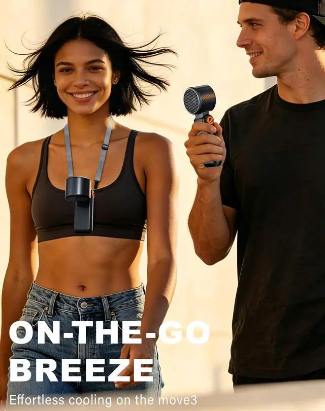 Alt view image 4 of 7 - Portable Handheld Turbo Fan - 5 Speed Mini Personal Fan with Strong Airflow, Foldable 3 in 1 Rechargeable Battery Operated Trave Essentials Hand Fans for Indoor/Outdoor Use, Black