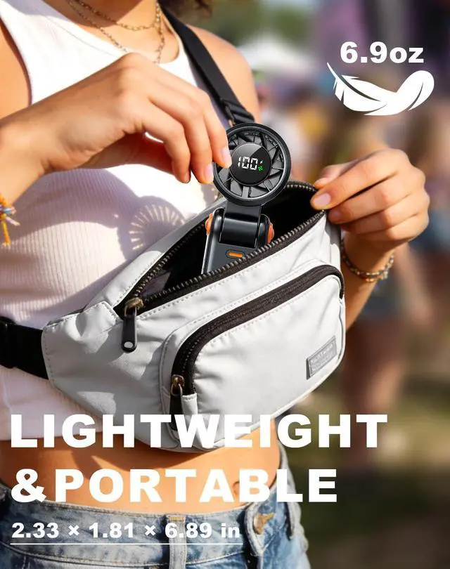 Alt view image 5 of 7 - Portable Handheld Turbo Fan - 5 Speed Mini Personal Fan with Strong Airflow, Foldable 3 in 1 Rechargeable Battery Operated Trave Essentials Hand Fans for Indoor/Outdoor Use, Black