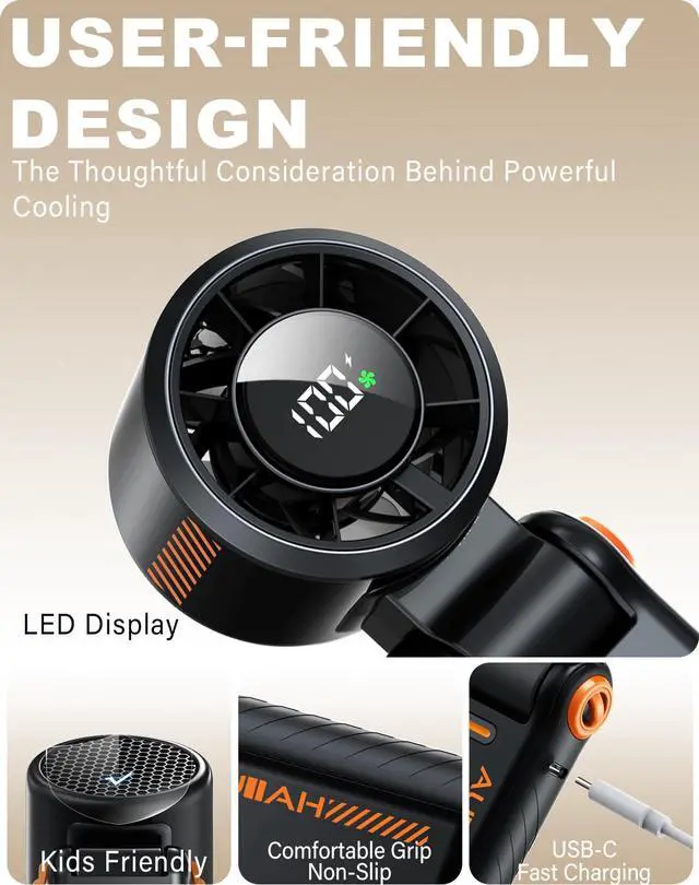 Alt view image 6 of 7 - Portable Handheld Turbo Fan - 5 Speed Mini Personal Fan with Strong Airflow, Foldable 3 in 1 Rechargeable Battery Operated Trave Essentials Hand Fans for Indoor/Outdoor Use, Black