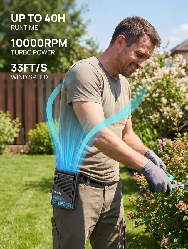 Alt view image 4 of 7 - 2026 AI Portable Waist Fan Rechargeable with LED Display & 40H Runtime,5 Speed 10000RPM Cooling Personal Clip Fan,33ft/s Wind Speed Neck fan for Outdoor Work,Camping,Farm,Jobsite(Black)
