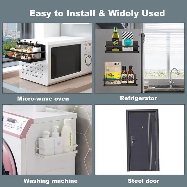 Alt view image 4 of 5 - 2 Pack Magnetic Spice Rack, Easy to Install on The Side of Refrigerator/Space Saving Kitchen Organization Shelf Organizer for Cabinet