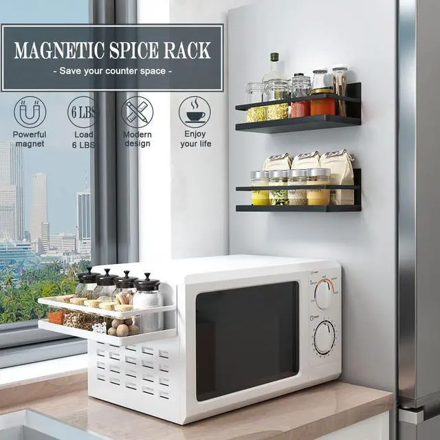 Alt view image 5 of 5 - 2 Pack Magnetic Spice Rack, Easy to Install on The Side of Refrigerator/Space Saving Kitchen Organization Shelf Organizer for Cabinet