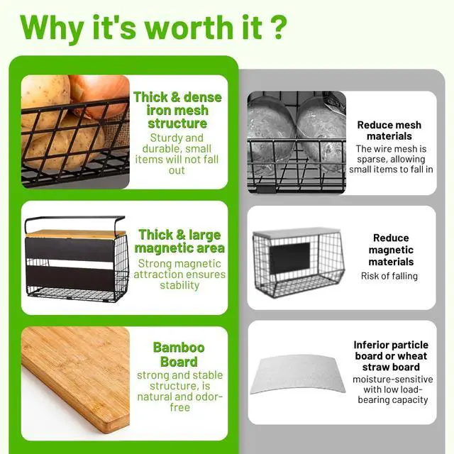 Alt view image 4 of 7 - Magnetic Shelf for Fridge with Wood Lid, Fruit Potato and Onion Storage Bins, Pantry Organizers & Storage, Large Container Magnetic Spice Rack for Refrigerator, Kitchen Counter, Cabinet