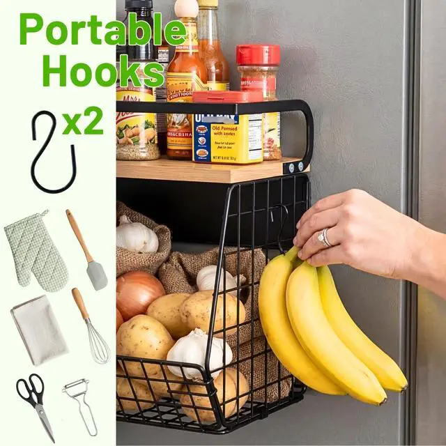 Alt view image 6 of 7 - Magnetic Shelf for Fridge with Wood Lid, Fruit Potato and Onion Storage Bins, Pantry Organizers & Storage, Large Container Magnetic Spice Rack for Refrigerator, Kitchen Counter, Cabinet