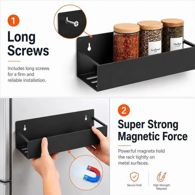 Alt view image 3 of 7 - 6 Pack Metal Magnetic Spice Rack for fridge, Heavy Duty