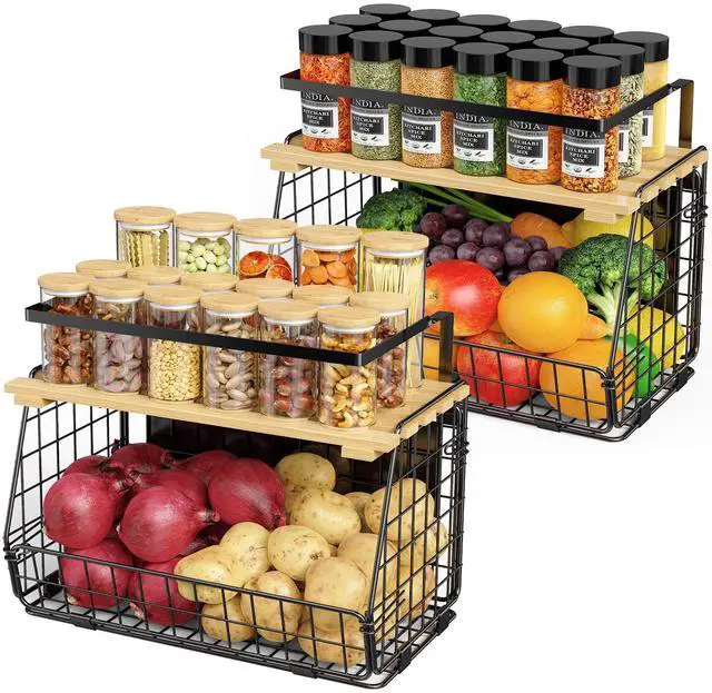 Main image of Magnetic Shelf for Fridge with Lid: 2 Pack Fruit Potato and Onion Storage Bin - Magnetic Spice Rack for Refrigerator & Kitchen Counter - Pantry Organizers and Storage