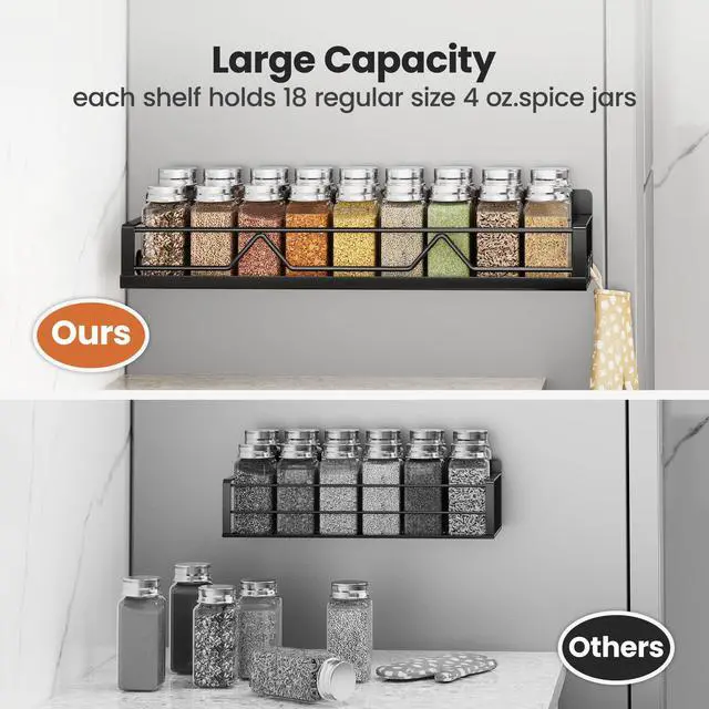 Alt view image 3 of 7 - 16.9 Inch Wide Large Capacity Magnetic Spice Rack for Refrigerator,4 Pack Metal Fridge Shelf Apartment Essentials Fridge Organizer Magnetic Storage Fridge Magnet Organizer(Black)
