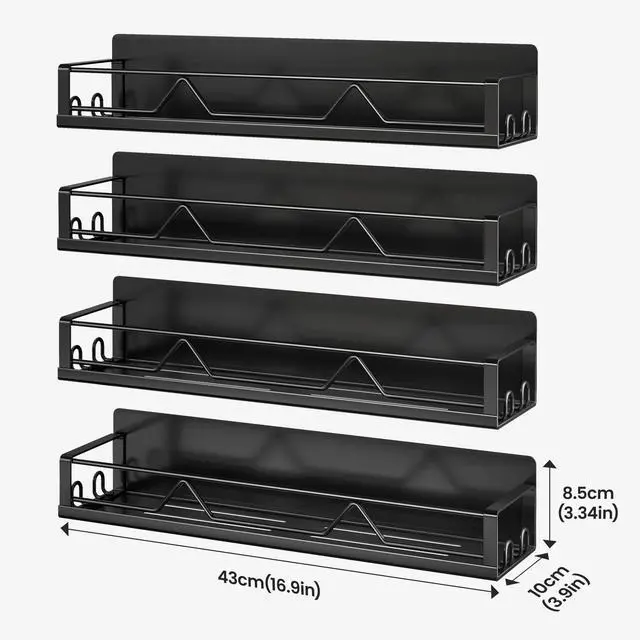 Alt view image 7 of 7 - 16.9 Inch Wide Large Capacity Magnetic Spice Rack for Refrigerator,4 Pack Metal Fridge Shelf Apartment Essentials Fridge Organizer Magnetic Storage Fridge Magnet Organizer(Black)