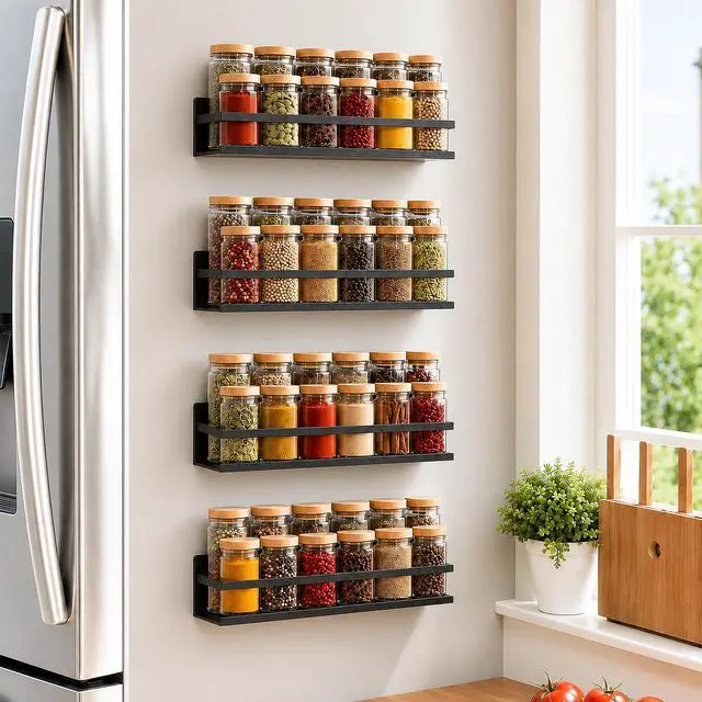 Main image of Metal Magnetic Spice Rack 4-Pack Heavy-Duty, Rust-Resistant