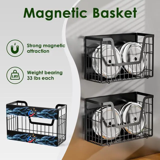Alt view image 2 of 7 - 2 Set Magnetic Shelf for Fridge, Potato & Onion Storage Bins, Magnetic Fruit Basket for Refrigerator Pantry Kitchen Counter Laundry Organizer, Fridge Magnetic Spice Rack Magnet Fridge Storage