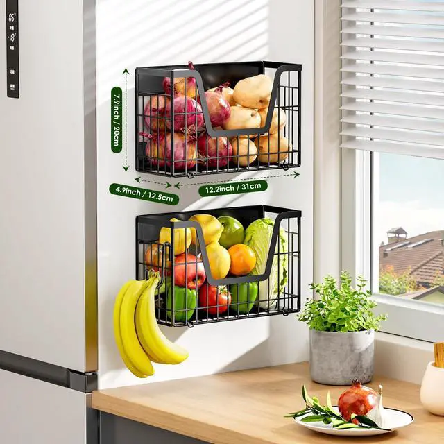 Alt view image 3 of 7 - 2 Set Magnetic Shelf for Fridge, Potato & Onion Storage Bins, Magnetic Fruit Basket for Refrigerator Pantry Kitchen Counter Laundry Organizer, Fridge Magnetic Spice Rack Magnet Fridge Storage