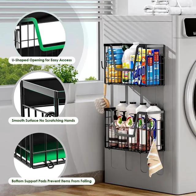 Alt view image 4 of 7 - 2 Set Magnetic Shelf for Fridge, Potato & Onion Storage Bins, Magnetic Fruit Basket for Refrigerator Pantry Kitchen Counter Laundry Organizer, Fridge Magnetic Spice Rack Magnet Fridge Storage