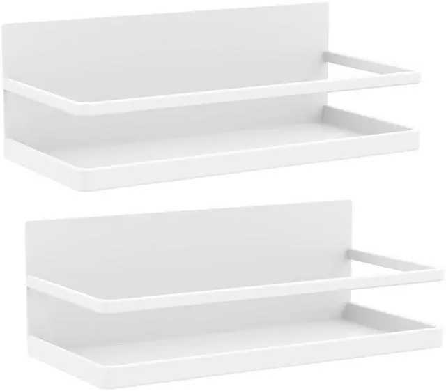 Main image of Magnetic Spice Rack Organizer Single Tier Refrigerator Spice Storage Shelf, Easy to Install The Side of The Refrigerator Can Hold spices, Jar of Olive Oil (White, 2 PACK)