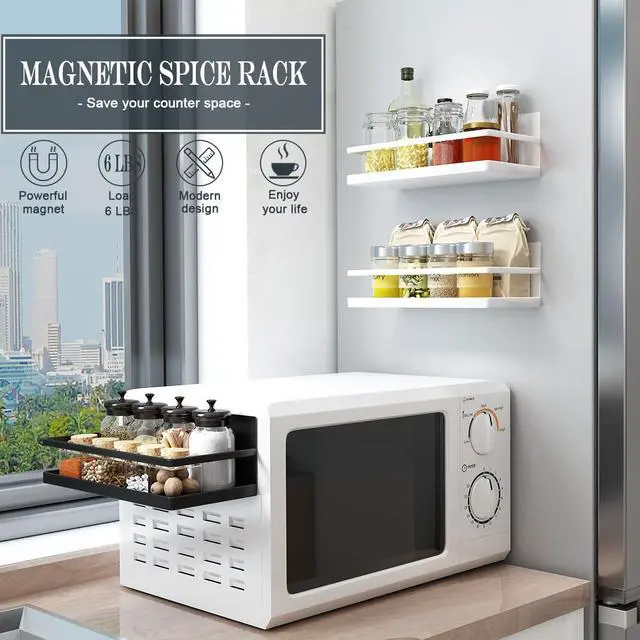 Alt view image 5 of 5 - Magnetic Spice Rack Organizer Single Tier Refrigerator Spice Storage Shelf, Easy to Install The Side of The Refrigerator Can Hold spices, Jar of Olive Oil (White, 2 PACK)