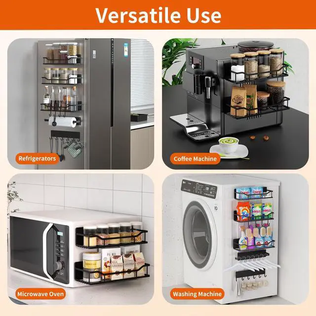 Alt view image 2 of 7 - Magnetic Spice Rack,Multifunctional Magnetic Shelf for Washing Machine,Refrigerator,Microwave,and Any Metal Surface,Powerful Magnetic Shelves Include Magnetic Paper Towel Holder (5 pcs - Black)