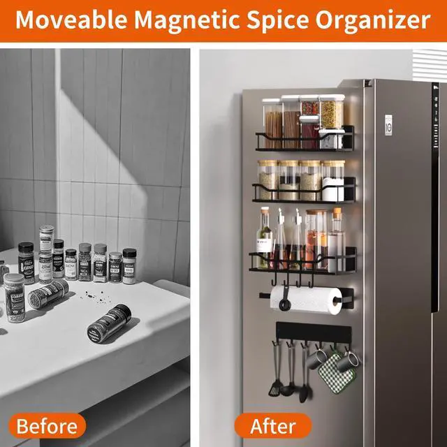 Alt view image 3 of 7 - Magnetic Spice Rack,Multifunctional Magnetic Shelf for Washing Machine,Refrigerator,Microwave,and Any Metal Surface,Powerful Magnetic Shelves Include Magnetic Paper Towel Holder (5 pcs - Black)