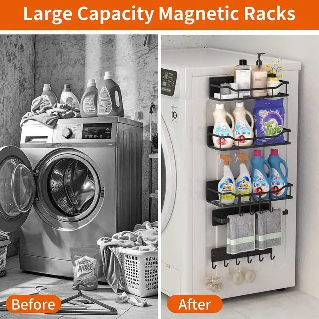 Alt view image 4 of 7 - Magnetic Spice Rack,Multifunctional Magnetic Shelf for Washing Machine,Refrigerator,Microwave,and Any Metal Surface,Powerful Magnetic Shelves Include Magnetic Paper Towel Holder (5 pcs - Black)