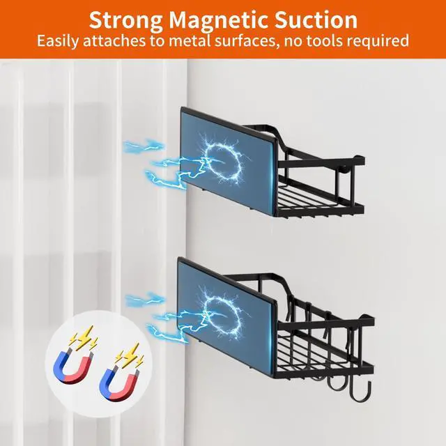 Alt view image 6 of 7 - Magnetic Spice Rack,Multifunctional Magnetic Shelf for Washing Machine,Refrigerator,Microwave,and Any Metal Surface,Powerful Magnetic Shelves Include Magnetic Paper Towel Holder (5 pcs - Black)
