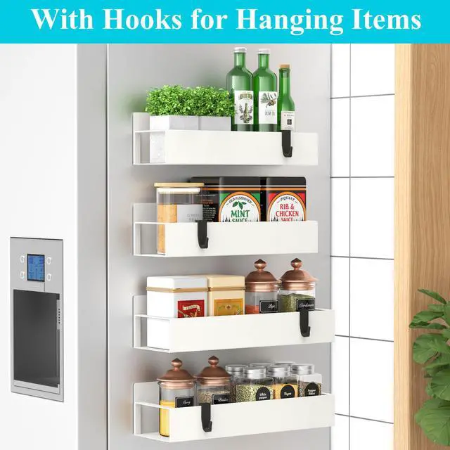 Alt view image 2 of 7 - 4 Pack Magnetic Spice Storage Rack Organizer for Refrigerator and Oven, Cream White Fridge Organizers and Storage