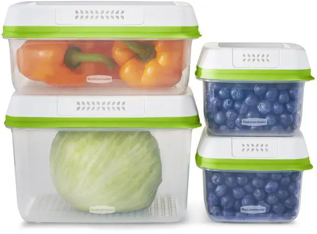 Main image of FreshWorks Produce Saver, Medium and Large Storage Containers, 8-Piece Set, Set of 4, Med & Lg, Clear