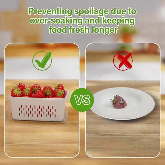 Alt view image 6 of 7 - 4 PCS Fruit Storage Containers for Fridge, Produce Containers for Fridge with Removable Colander, All-In-One Fruit Washing Bowl with Strainer Microwave/Dishwasher Safe for Salad Berry Lettuce Keeper