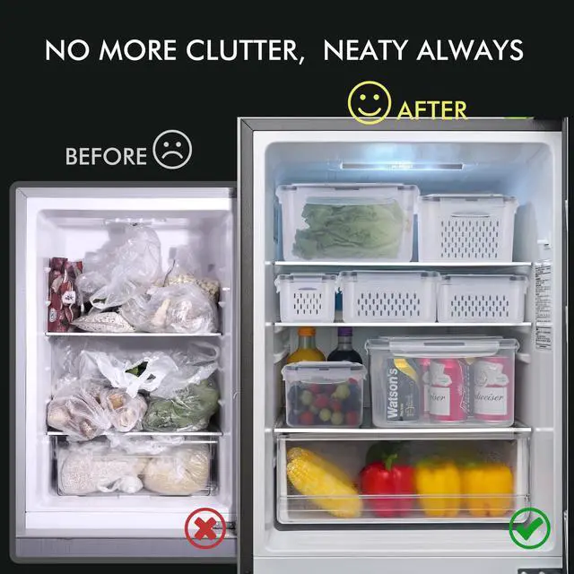 Alt view image 4 of 7 - 5-Pack Large Fruit Storage Container for Fridge Leak proof with Removable Colander, BPA Free Dishwasher & microwave safe Largest 4.15L