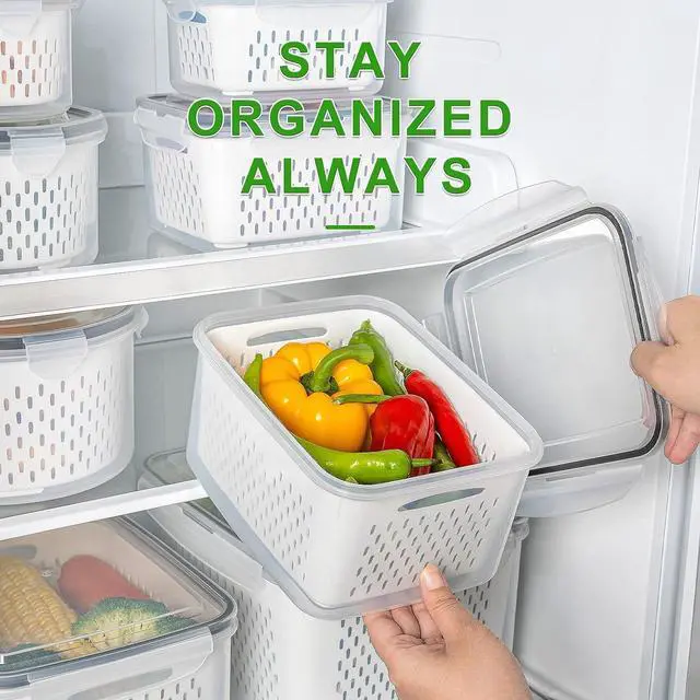 Alt view image 6 of 7 - Fruit Storage Containers for Fridge with Removable Colander, Airtight Food Storage Container, Dishwasher Safe Produce Saver for Refrigerator, Keep Berry Fruit Fresh Longer 8 pcs Small Clear