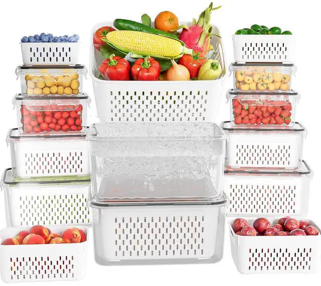 Main image of 10 Pack Fruit Storage Containers for Fridge with Removable Colanders - Food Storage Containers with Lids, BPA-Free Produce Containers Keep Fruits, Vegetables, Berry, Meat Fresh Longer