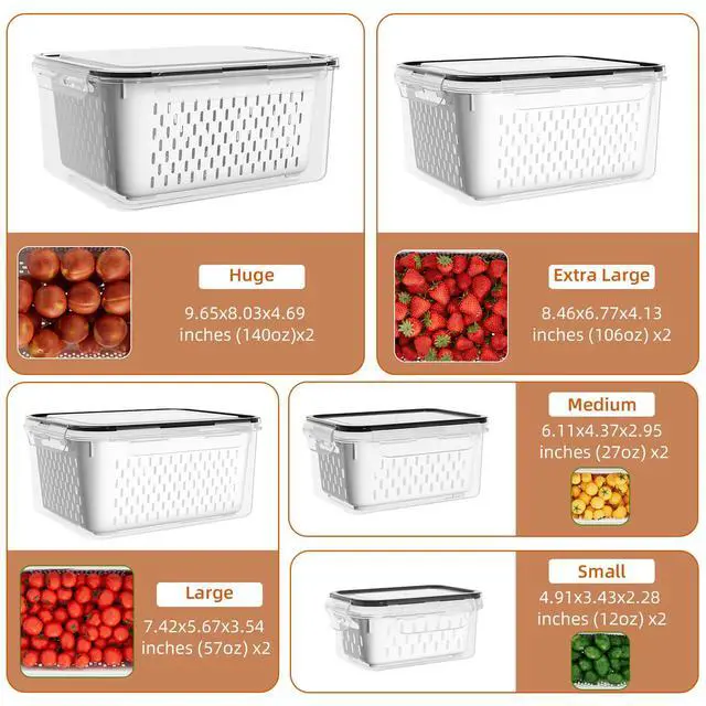 Alt view image 2 of 7 - 10 Pack Fruit Storage Containers for Fridge with Removable Colanders - Food Storage Containers with Lids, BPA-Free Produce Containers Keep Fruits, Vegetables, Berry, Meat Fresh Longer