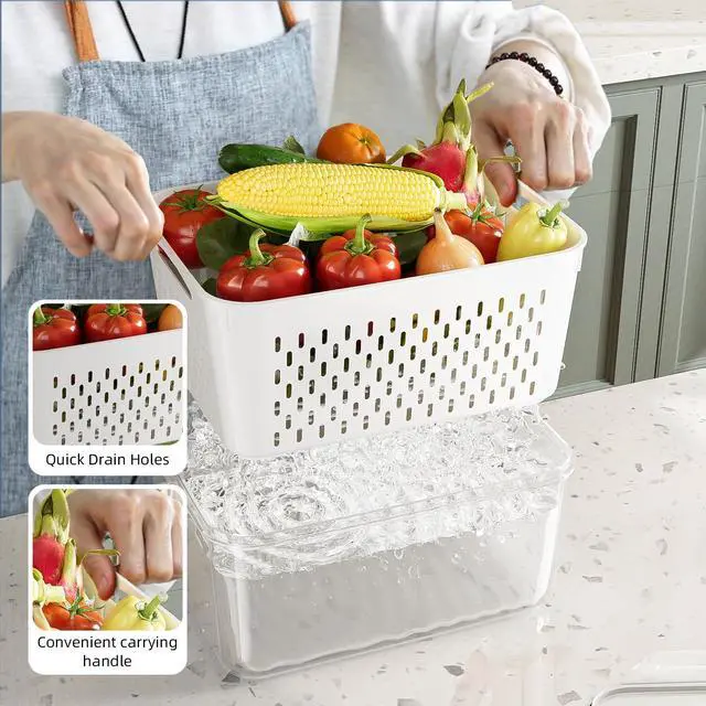 Alt view image 3 of 7 - 10 Pack Fruit Storage Containers for Fridge with Removable Colanders - Food Storage Containers with Lids, BPA-Free Produce Containers Keep Fruits, Vegetables, Berry, Meat Fresh Longer