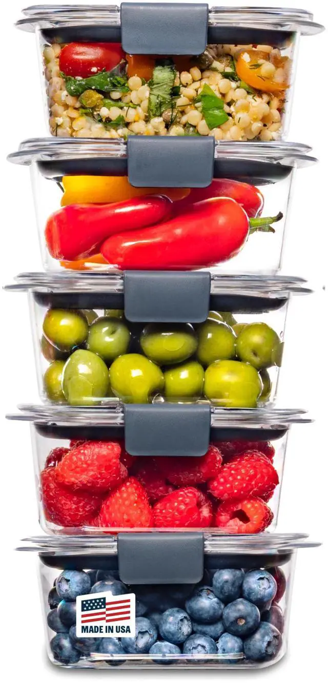 Main image of Brilliance BPA-Free Food Storage Containers Multi Pack, 1.3 Cup Plastic Containers with Lids, 5 Pack, Leak Proof, Microwave & Dishwasher Safe