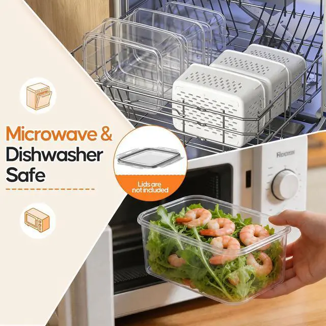 Alt view image 7 of 7 - Fruit Storage Containers for Fridge - 6 Pack Produce Storage Containers with Removable Colander, Leakproof Refrigerator Fruit Organizers Keep Berry Veggie Salad Meat Fresh Longer, Largest 6.55 Quart