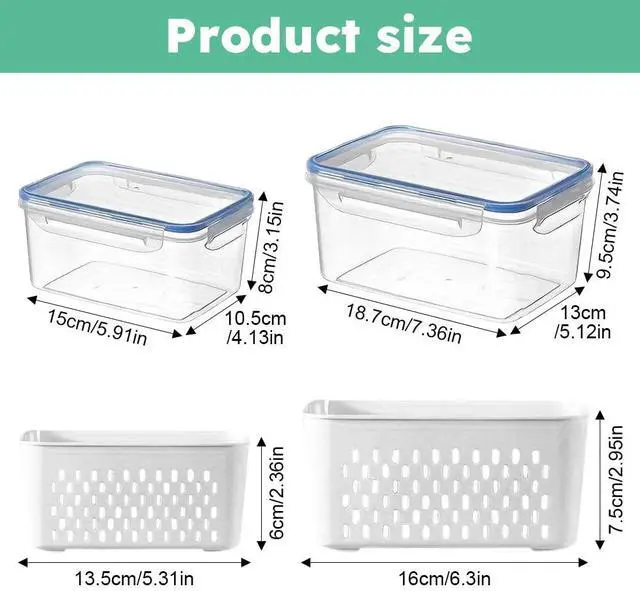 Alt view image 3 of 7 - 2 Pack Fruit Storage Containers for Fridge with Removable Colanders, Dishwasher & Microwave safe Produce Storage Containers with Lids Keep Fruits, Vegetables, Berry, Meat Fresh longer