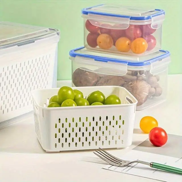 Alt view image 5 of 7 - 2 Pack Fruit Storage Containers for Fridge with Removable Colanders, Dishwasher & Microwave safe Produce Storage Containers with Lids Keep Fruits, Vegetables, Berry, Meat Fresh longer