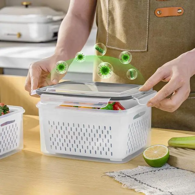 Alt view image 5 of 7 - 5 PCS Fruit Storage Containers for Fridge, Leakproof Produce Containers for Fridge with Removable Colander, Microwave/Dishwasher Safe Fruit Washing Bowl Keep Fruits, Vegetables, Berry Fresh longer