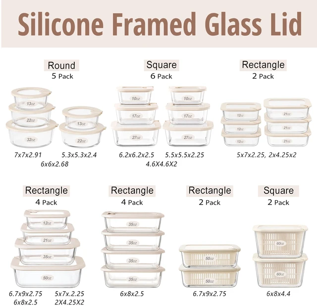 Alt view image 2 of 7 - Glass Food Storage Containers with Glass Lids, Microwave Safe Food Container Set, Aitight Meal Prep Container Set, BPA Free, 2 extra Colanders, LeakProof, 2 Pack of 60oz