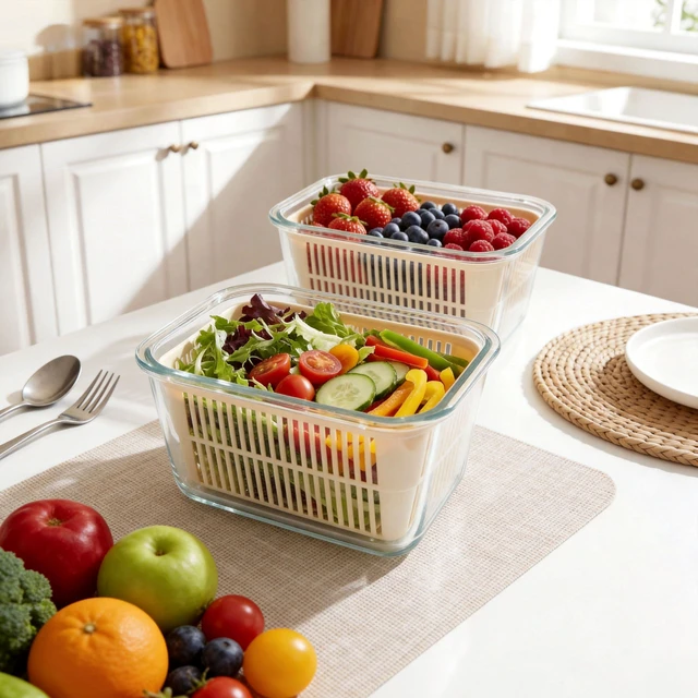 Alt view image 5 of 7 - Glass Food Storage Containers with Glass Lids, Microwave Safe Food Container Set, Aitight Meal Prep Container Set, BPA Free, 2 extra Colanders, LeakProof, 2 Pack of 60oz