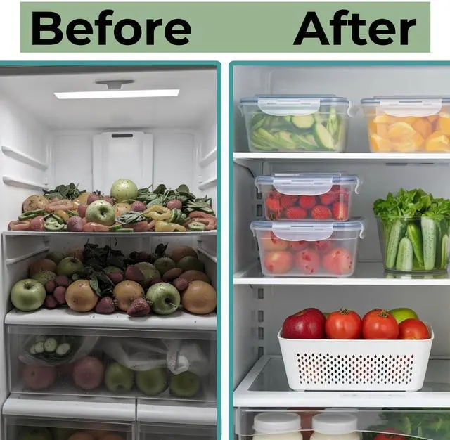 Alt view image 6 of 7 - 5 Pack Large Fruit Storage Containers for Fridge with Removable Colander-Plastic Food Storage Containers with Lids Airtight-Leak Proof Refrigerator Organizers and Storage of Vegetable -Produce Storage