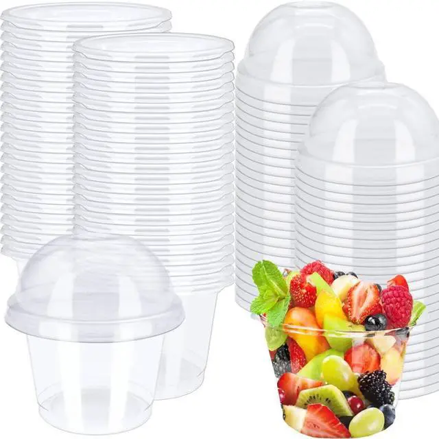 Main image of 50 Pcs 8oz Clear Plastic Cup with Dome Hole Lids,Disposable Dessert Cups,Take away Food Containers Bowls for Ice Cream,Salad,Parfait,Fruit,Drink