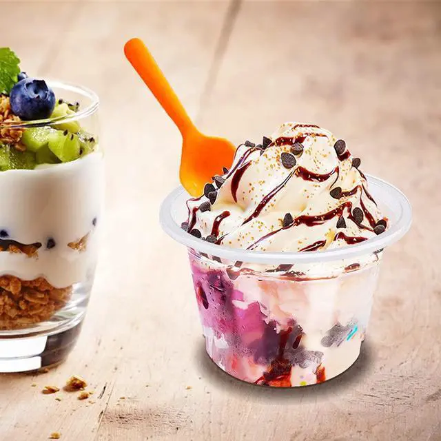 Alt view image 2 of 7 - 50 Pcs 8oz Clear Plastic Cup with Dome Hole Lids,Disposable Dessert Cups,Take away Food Containers Bowls for Ice Cream,Salad,Parfait,Fruit,Drink