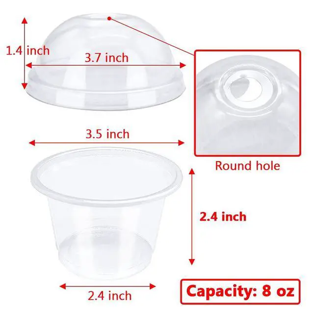 Alt view image 3 of 7 - 50 Pcs 8oz Clear Plastic Cup with Dome Hole Lids,Disposable Dessert Cups,Take away Food Containers Bowls for Ice Cream,Salad,Parfait,Fruit,Drink