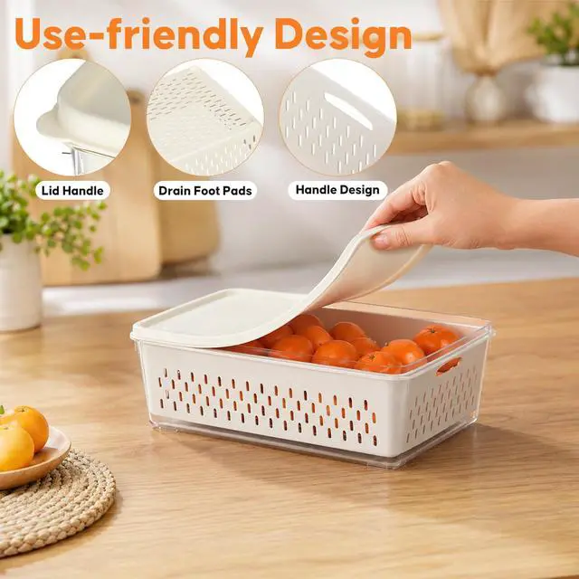 Alt view image 6 of 7 - Fruit Storage Containers for Fridge with Soft Lid - 4 Pack Food Storage Container with Removable Colander, Airtight Produce Saver Containers Keep Berry, Fruits, Vegetables, Meet Fresh Longer