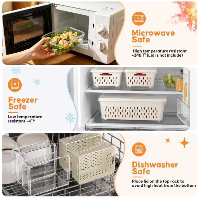 Alt view image 5 of 7 - Fruit Storage Containers for Fridge with Soft Lid - 4 Pack Food Storage Container with Removable Colander, Airtight Produce Saver Containers Keep Berry, Fruits, Vegetables, Meet Fresh Longer