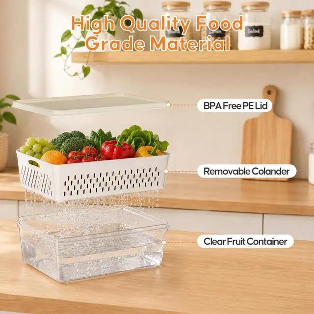 Alt view image 7 of 7 - Fruit Storage Containers for Fridge with Soft Lid - 4 Pack Food Storage Container with Removable Colander, Airtight Produce Saver Containers Keep Berry, Fruits, Vegetables, Meet Fresh Longer