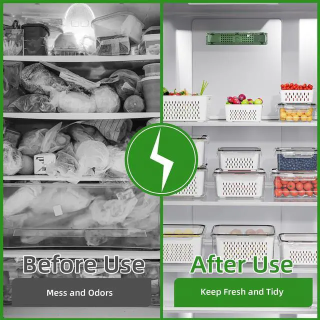 Alt view image 6 of 7 - 5 Pack Fruit Storage Containers for Fridge with Removable Colanders - Food Storage Containers with Lids, BPA-Free Produce Containers Keep Fruits, Vegetables, Berry, Meat Fresh Longer