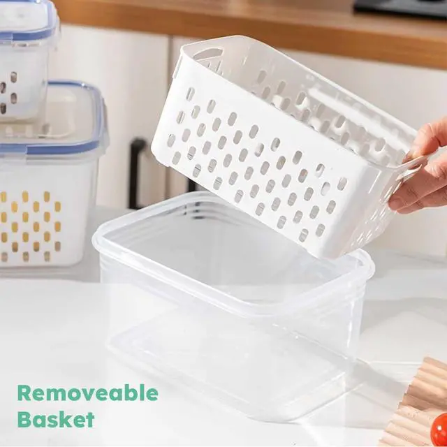 Alt view image 7 of 7 - 2 Pack Fruit Storage Containers for Fridge with Removable Colanders, Dishwasher & Microwave safe Produce Storage Containers with Lids Keep Fruits, Vegetables, Berry, Meat Fresh longer