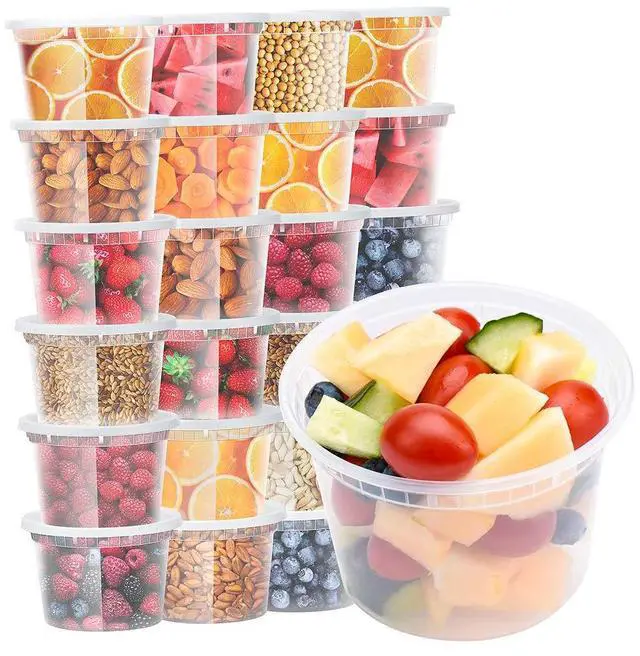 Main image of 24 Pack 16 oz Deli Containers with Lids, Plastic Food Storage Freezer Storge Soup Containers with Lids - Microwave, Freezer & Dishwasher Safe Eco-Friendly, BPA-Free, Reusable & Stackable